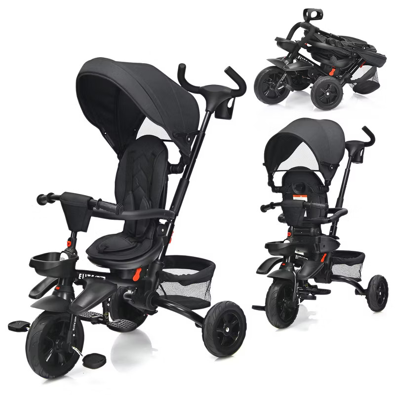 Costway 6-In-1 Kids Baby Stroller Tricycle Detachable Learning Toy Bike w/ Canopy Pink\Blue\Gray | Target