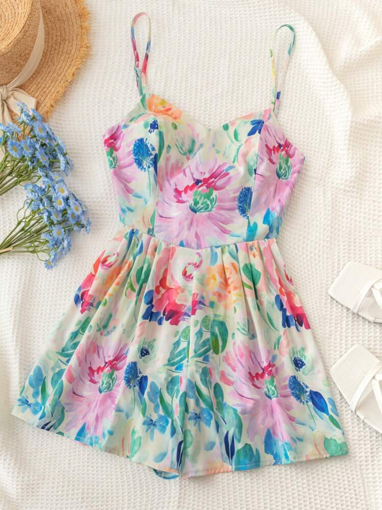 Soleia Women's Casual Floral Print Sleeveless Jumpsuit For Summer Beach Vacation | SHEIN