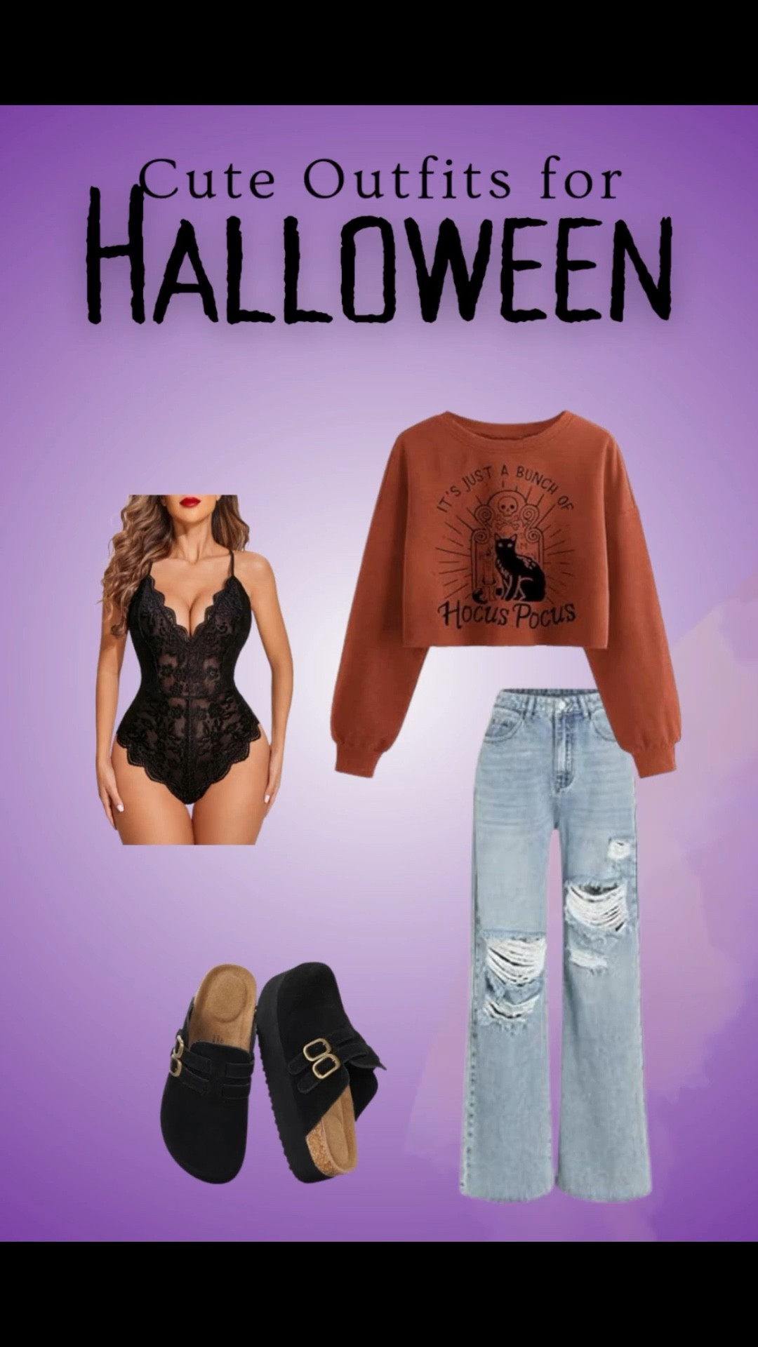 Women’s Halloween outfits, fall outfit ideas, hocus pocus sweatshirt and trendy new fall clogs with lift soles. Wide leg jeans, lace bodysuit. 

#LTKHalloween #LTKFindsUnder50 #LTKSeasonal