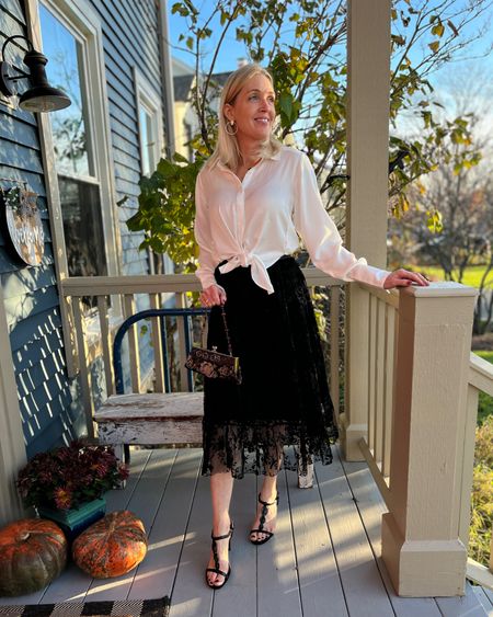 Gibsonlook holiday glam collection.  White tuxedo blouse, black lace skirt.

Use code DOUSED10 for 10% off at Gibsonlook.

#LTKstyletip #LTKunder100 #LTKHoliday