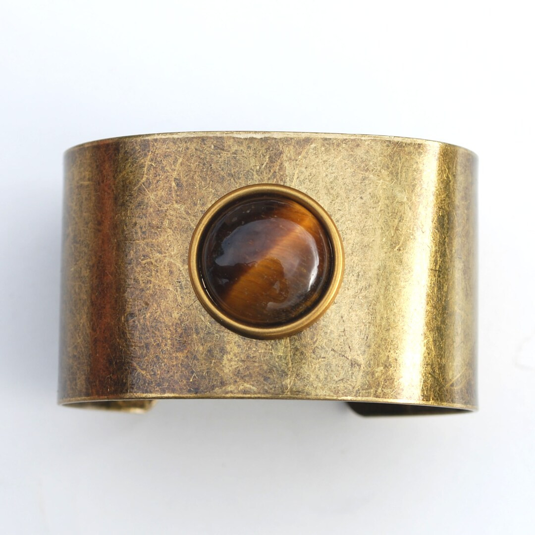 Gorgeous Tiger Eye Cabochon Solid Brass Antique Finish Cuff Bracelet NEW - Etsy | Etsy (US)
