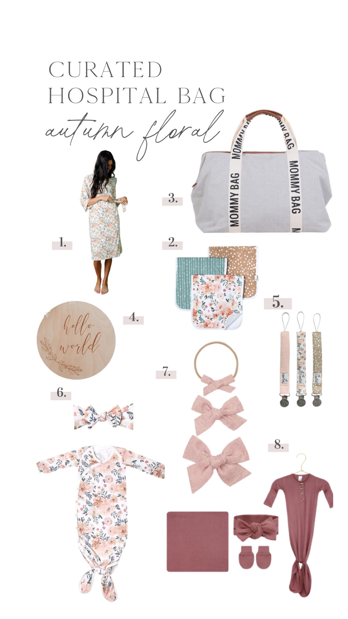 Curated hospital bag with matching mommy and me outfits for a fall baby featuring autumn floral pattern by Copper Pearl

#LTKbump #LTKbaby
