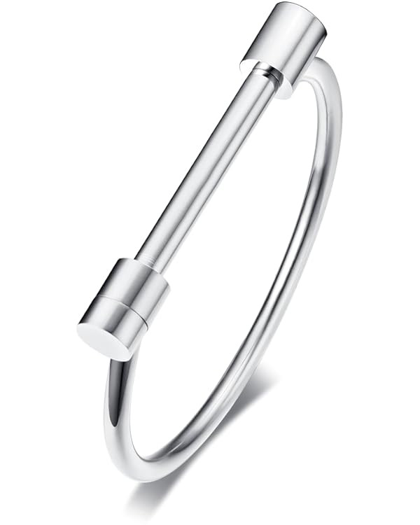 Stainless Steel D Shape Bar Screw Shackle Horseshoe Novelty Fashion Bangle, Unisex | Amazon (US)