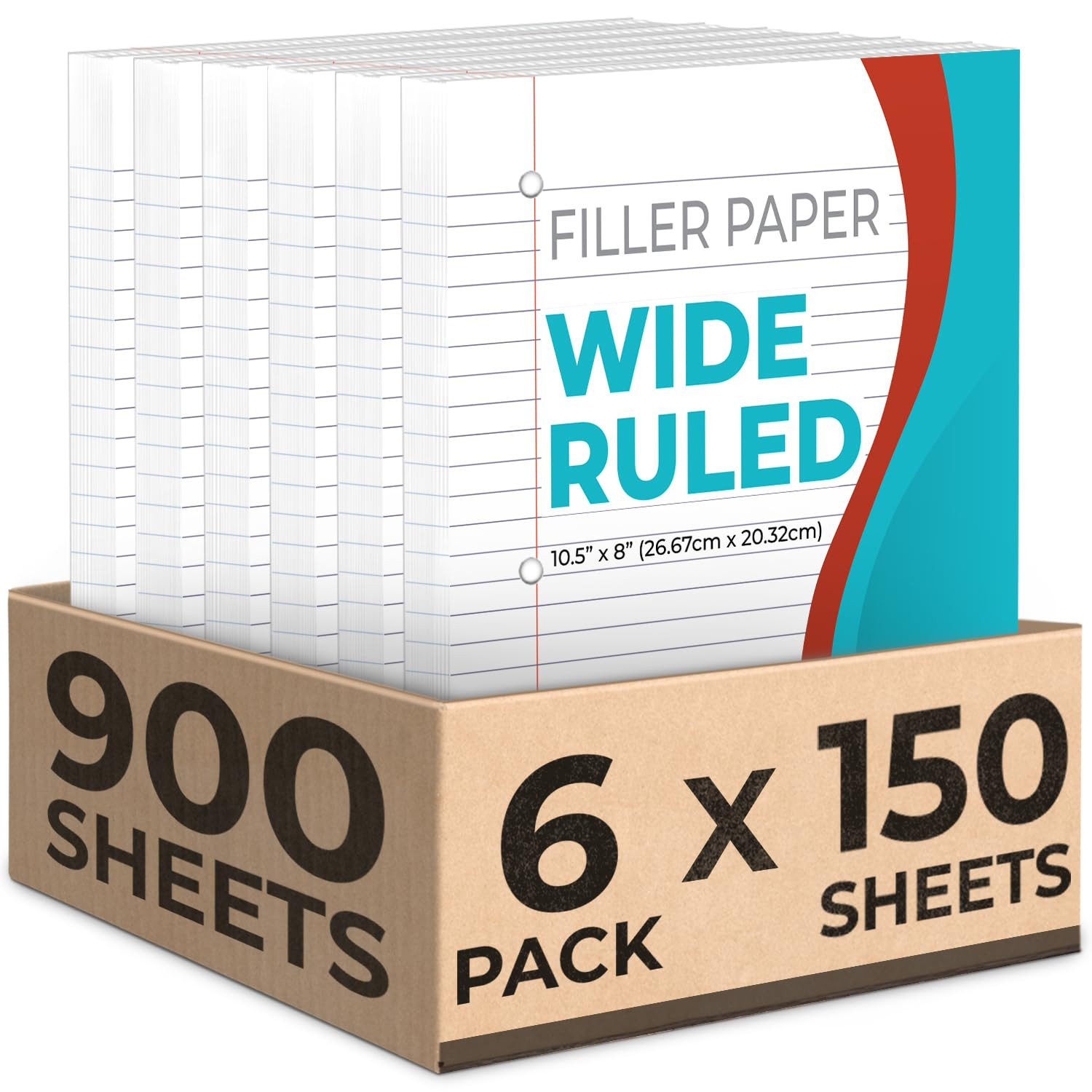 Loose Leaf Paper, 900 Sheets, 6 Pack, Wide Ruled, 8" x 10.5", 56 gsm Bulk Office Filler Sheets, 3... | Amazon (US)