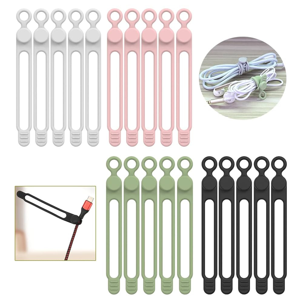 [20Park]UMUST Silicone Cable Ties,Reusable Cable Management Organizer, Multipurpose Elastic Cord ... | Amazon (US)