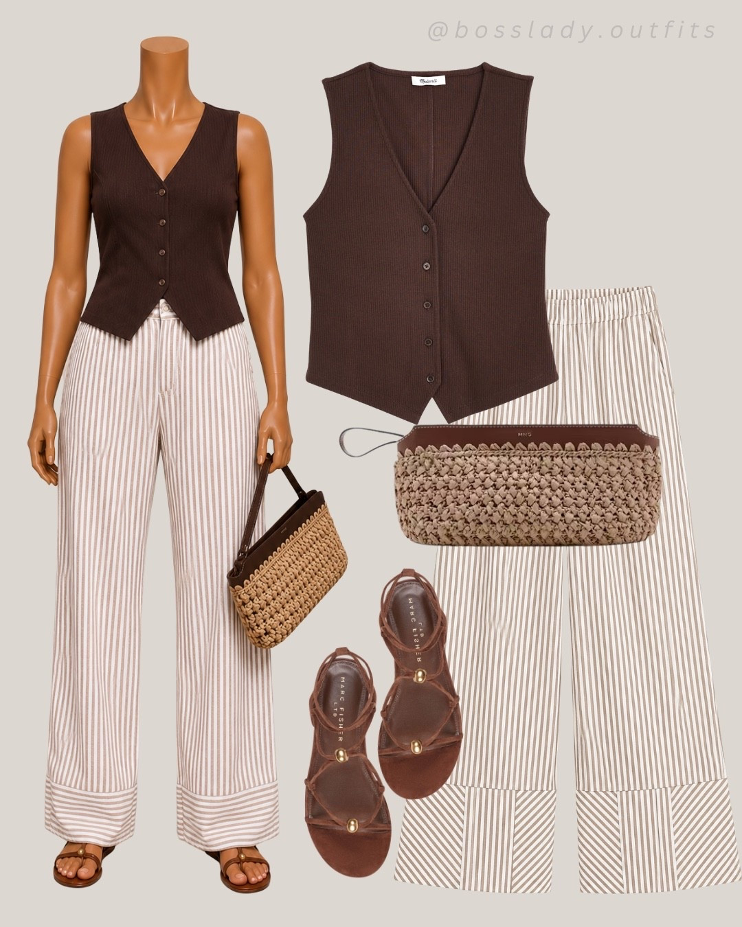 Chocolate brown vest + striped linen pants = effortless quiet luxury. 🤎🤍 A timeless neutral outfit that works from brunch dates to summer vacations.

#LTKsummer #LTKshoes #LTKbag