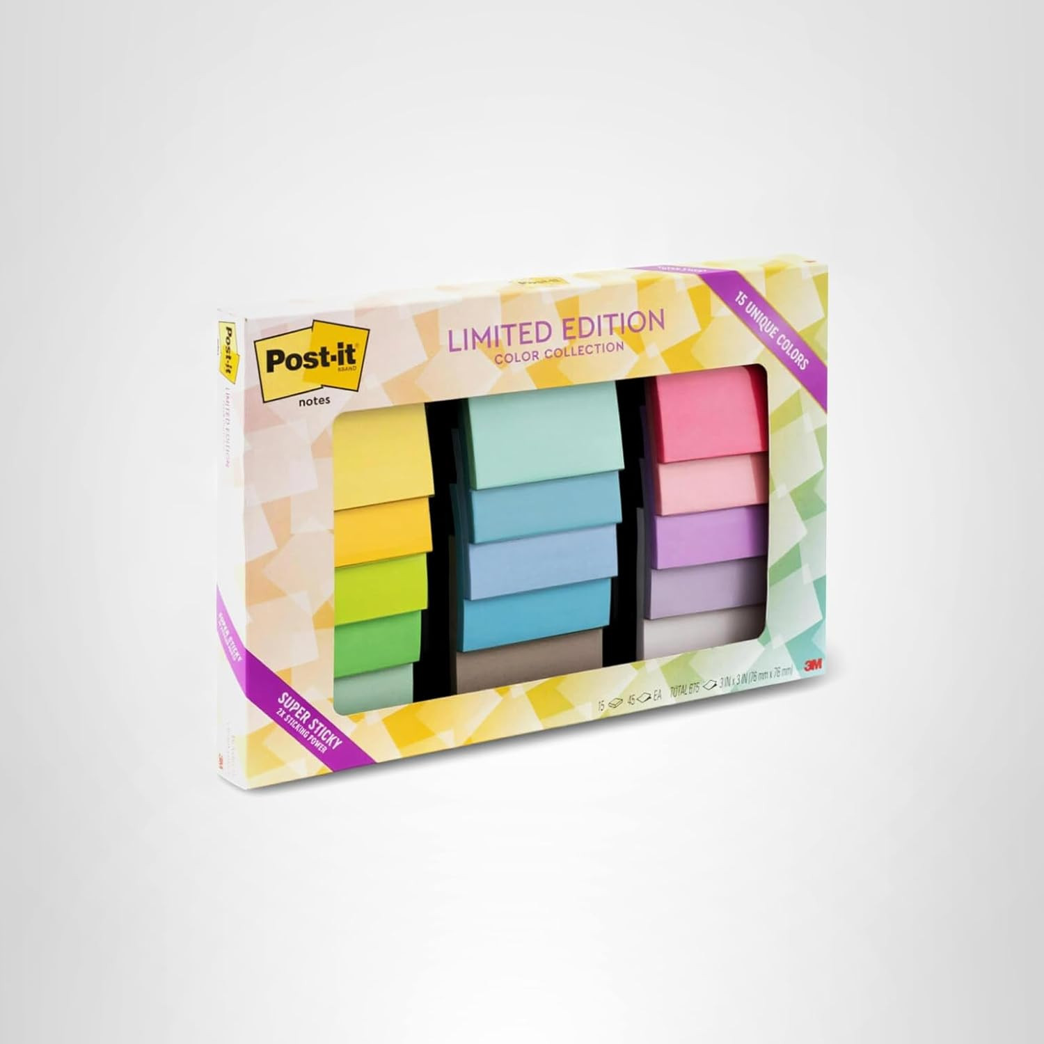 Post-it Super Sticky Notes, Limited Edition Color Collection, 3x3 in, 15 Pads/Pack, 45 Sheets/Pad | Amazon (US)