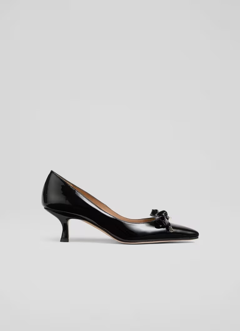 Alma Black Patent Eyelet Bow Court | L.K. Bennett (UK)