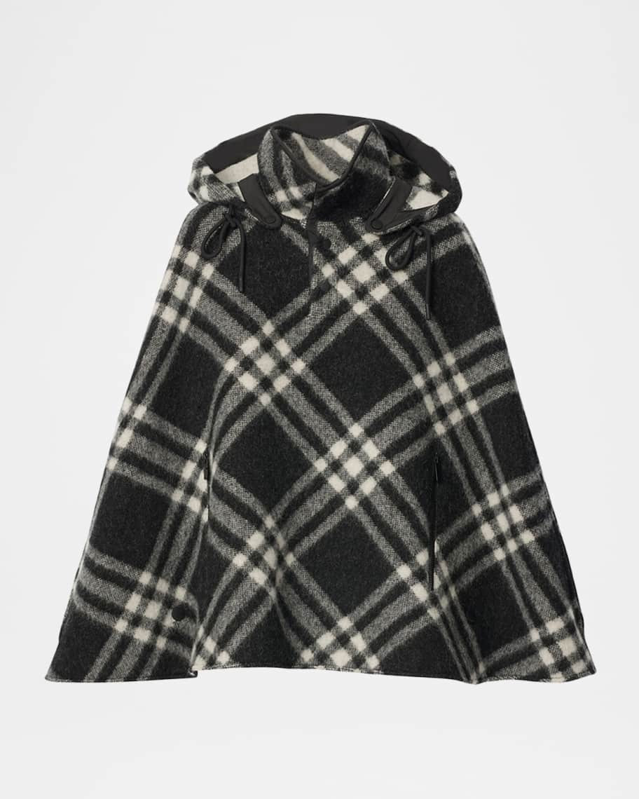 Burberry Check Wool Cape Poncho with Hood | Neiman Marcus