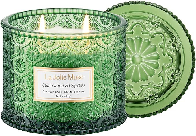 LA JOLIE MUSE Christmas Candles, Cedarwood & Cypress Candle, Large 2-Wick Soy Candle for Home Sce... | Amazon (US)