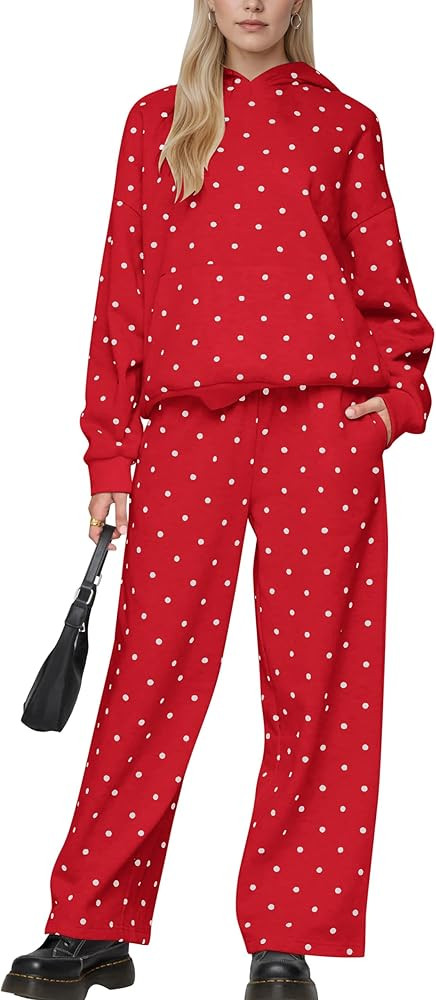 Lauweion Polka Dot Set-Womens Oversized Hoodie and Wide Leg Sweatpants | Amazon (US)