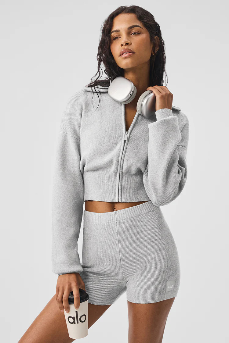 Scholar Knit Cropped Full Zip Jacket | Alo Yoga (US)
