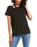n:PHILANTHROPY Women's Zander Casual Crew Neck Short Sleeve Distressed T Shirt, Black Zander1, Small | Amazon (US)