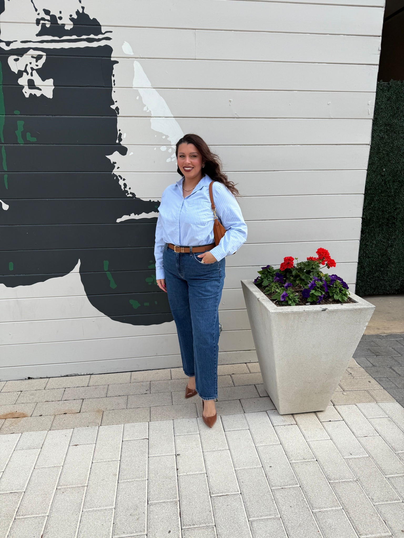 Outfit of a mom in her 40’s 🩵🤎

Top: @tjmaxx  
Pants: @abercrombie 
Purse: @coach
Heels:  @stevemadden-us 
Jewelry: @Target  & @amazonfindsandfashion  
belt: @amazonfindsandfashion 

#LTKgrwm #LTKBeauty #LTKootd