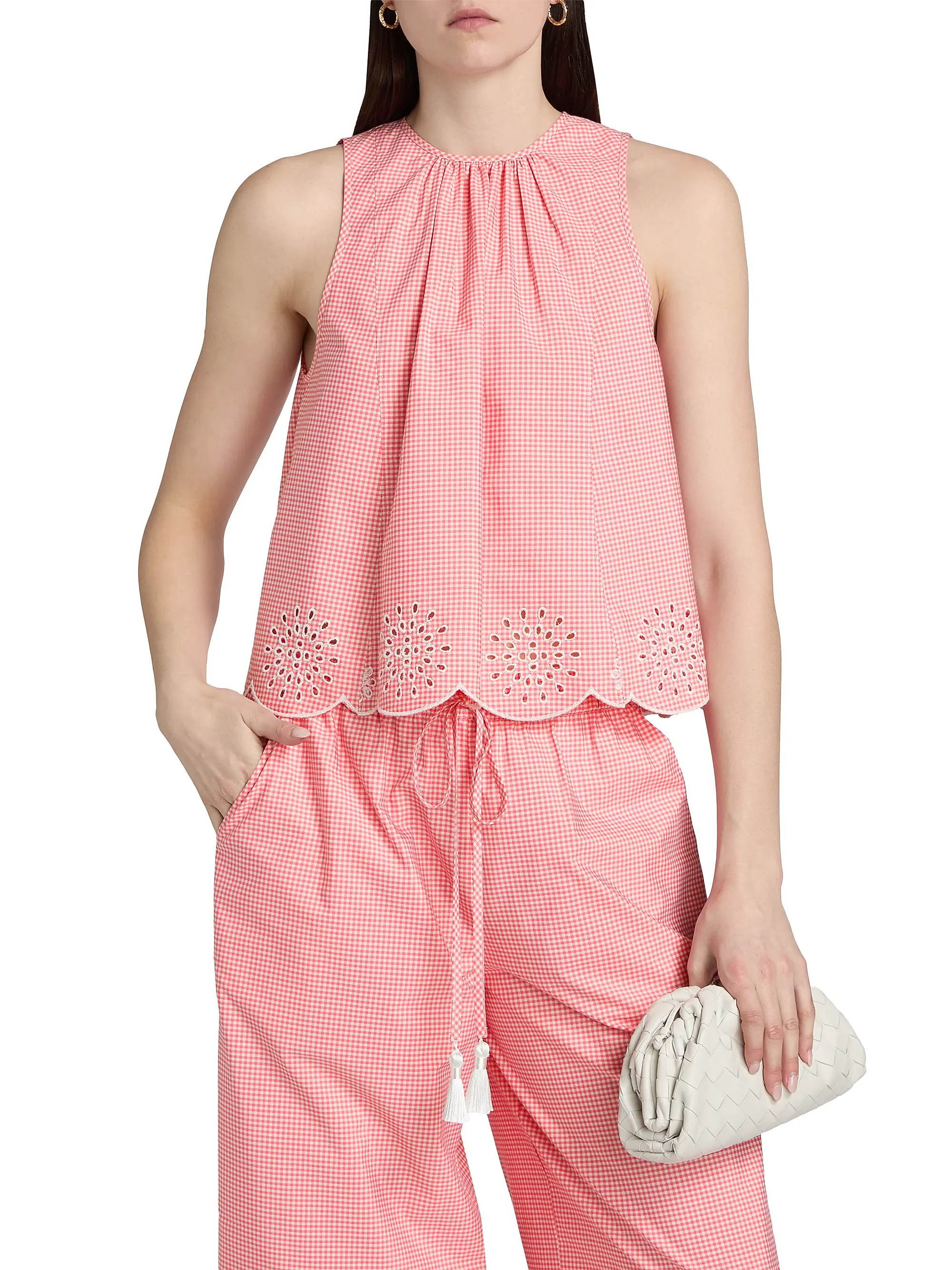 Jessa Gingham Eyelet Cotton-Blend Top | Saks Fifth Avenue