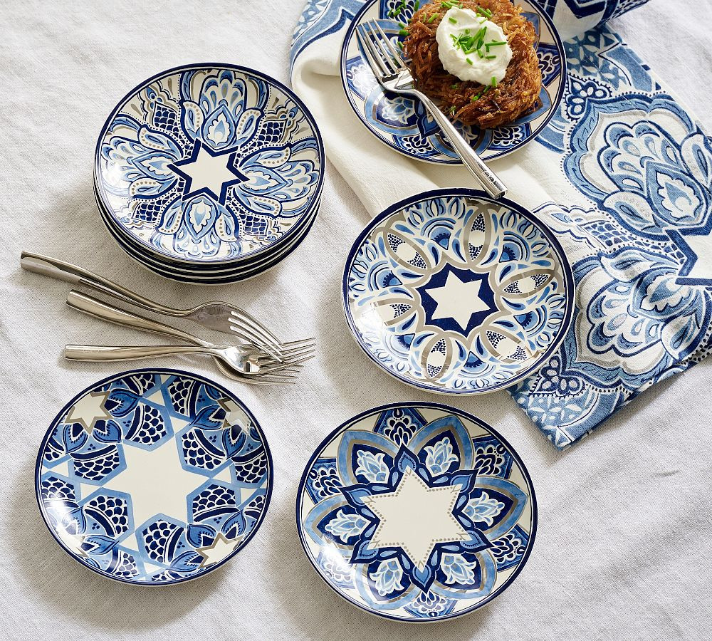 Hanukkah Latke Stoneware Appetizer Plates - Mixed Set of 8 | Pottery Barn (US)