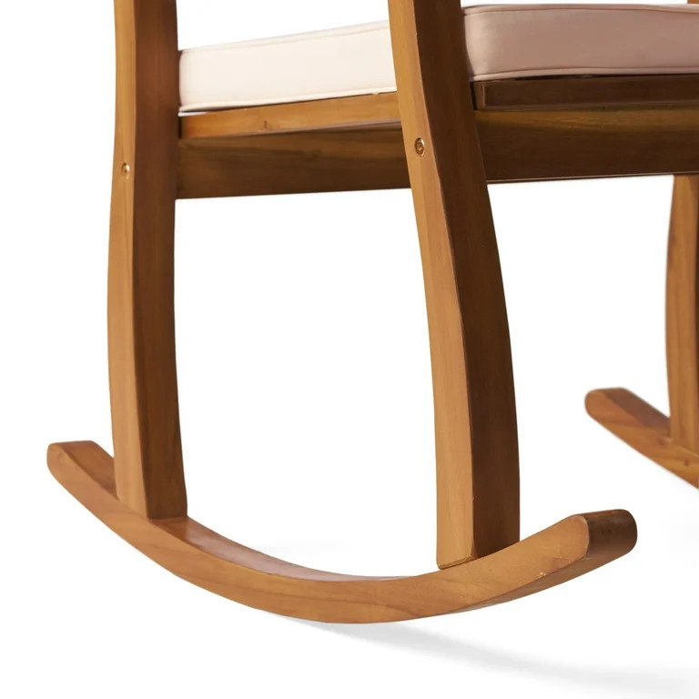 Dewitt Outdoor Acacia Rocking Chair with Cushion, Set of 2, Teak Finish, Beige | Walmart (US)