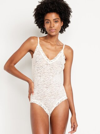 V-Neck Lace Bodysuit | Old Navy (US)