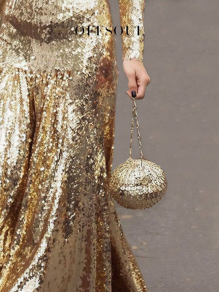 Vintage Fashionable Pure Metal Slice Woven Shiny Metallic Ball Clutch Bag, Handmade Woven Silver ... | SHEIN