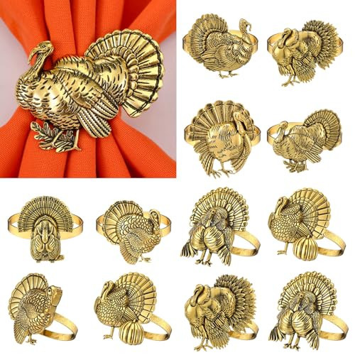 WILLBOND 12 Pcs Thanksgiving Napkin Rings Set Turkey Bird Themed Holders | Amazon (US)