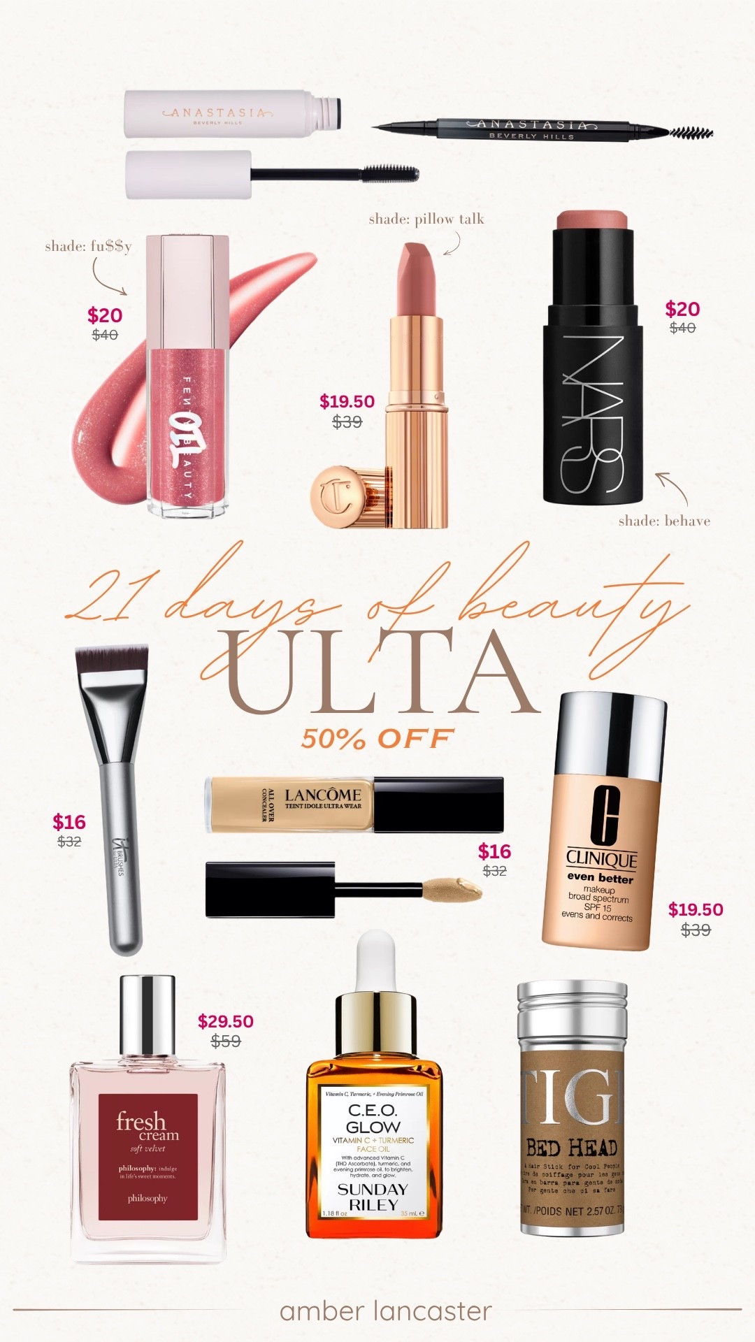 Ulta 21 Days of Beauty Sale!💄50% off these beauty steals today |
ulta, ulta beauty, ulta sale, ulta 21 days of beauty sale, sale alert, beauty sale, ulta beauty steals, ulta daily deals, charlotte tilbury, charlotte tilbury lipstick, charlotte tilbury lip, sephora sale, nars blush, fenty lip gloss bomb, anastasia brows, makeup brush, it makeup brush, clinique, lancome concealer, bed head, hair wax stick, sunday rileys, perfume, makeup, lipstick.

#LTKSaleAlert #LTKBeauty #LTKSeasonal