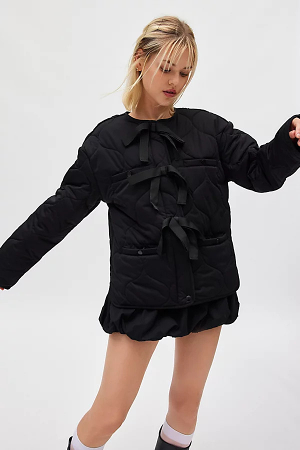 Kimchi Blue Rory Tie-Front Quilted Puffer Jacket in Black, Women's at Urban Outfitters | Urban Outfitters (US and RoW)