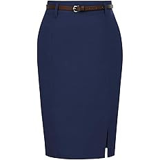 Kate Kasin Women's Bodycon Pencil Skirt with Belt Solid Color Hip-Wrapped | Amazon (US)