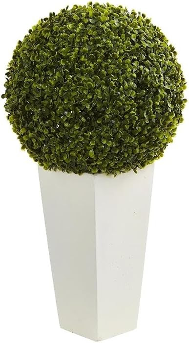 Nearly Natural 28in. Boxwood Topiary Ball Artificial Plant in White Tower Planter (Indoor/Outdoor) | Amazon (US)