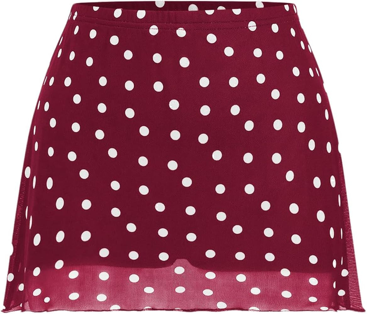 Verdusa Women's Polka Dots Mini Skirt Y2K Vintage Mesh Country Concert Outifits | Amazon (US)
