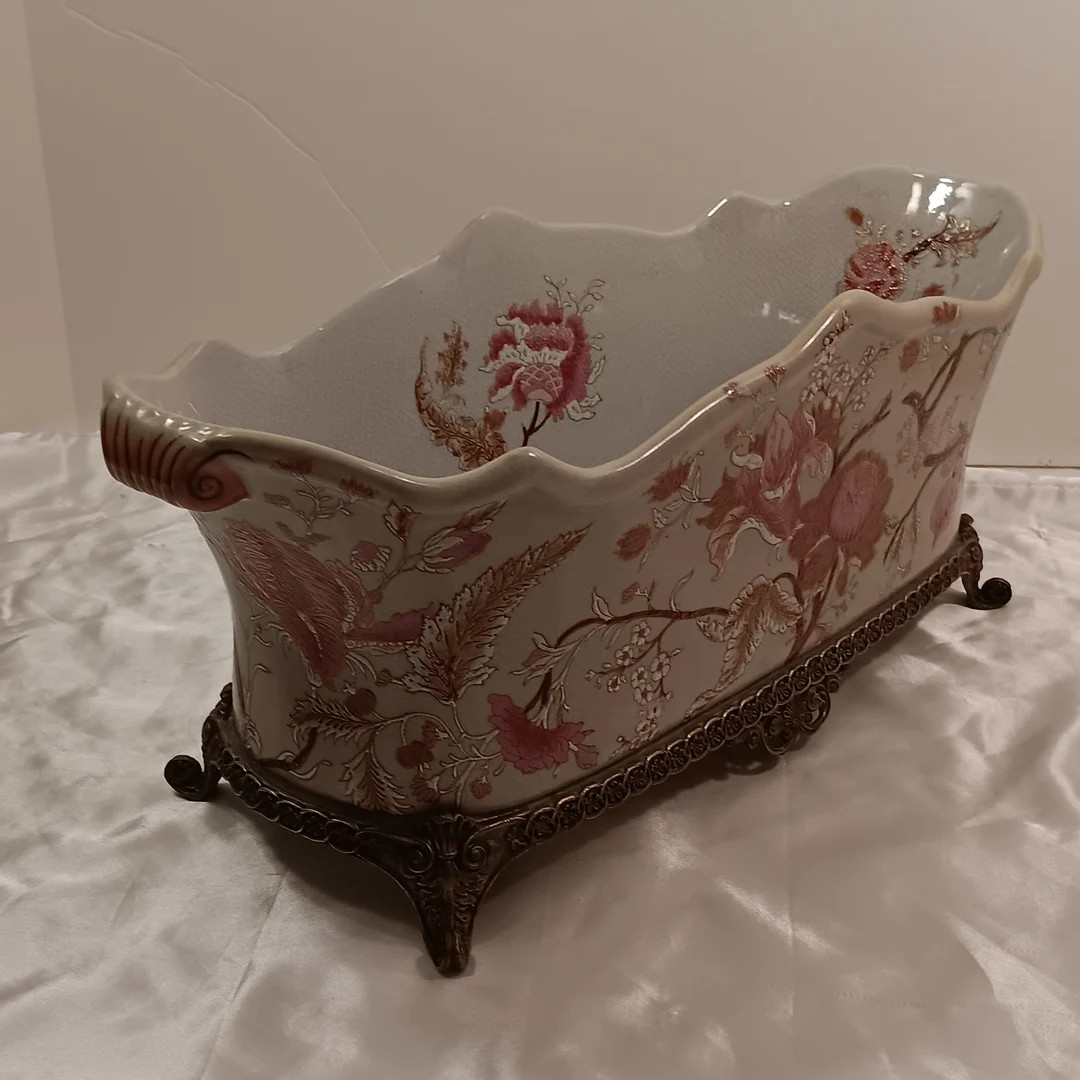 Vintage Hua Rong Tang Zhi Chinese Brass & Porcelain Centerpiece Oval Bowl # 150 RARE | Etsy (US)