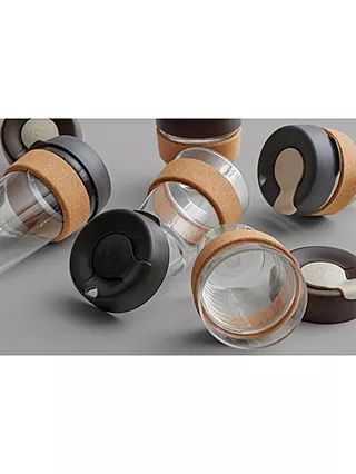 KeepCup Cork Brew Reusable 12oz Glass Coffee Cup/Travel Mug, 340ml, Clear/Grey | John Lewis (UK)