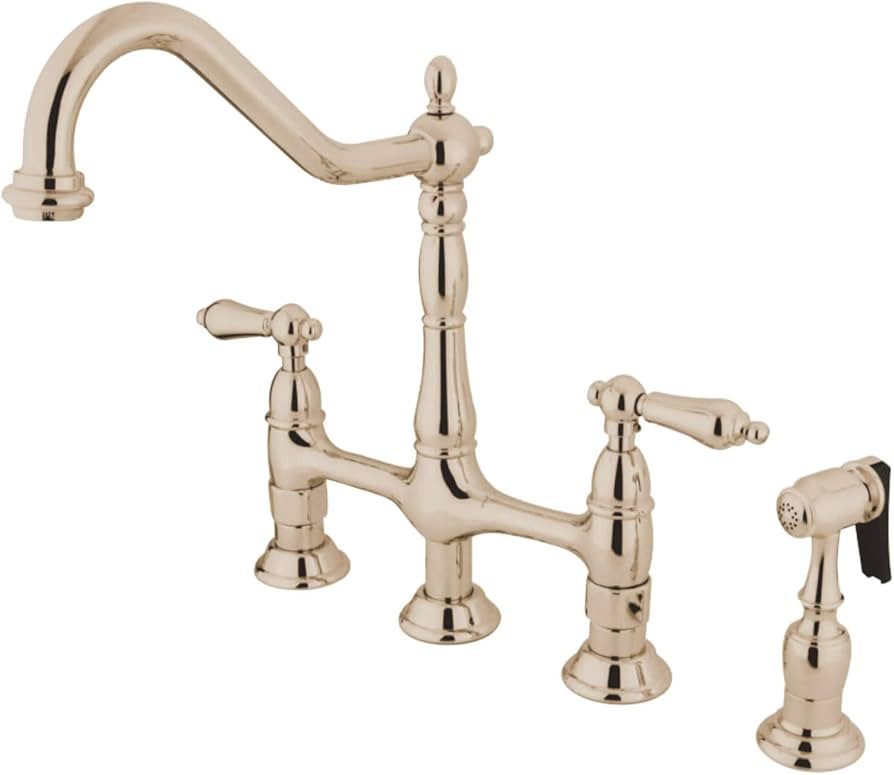 Kingston Brass KS1276ALBS Heritage Bridge Kitchen Faucet, Polished Nickel, 13.88 x 8.56 x 13.13 | Amazon (US)