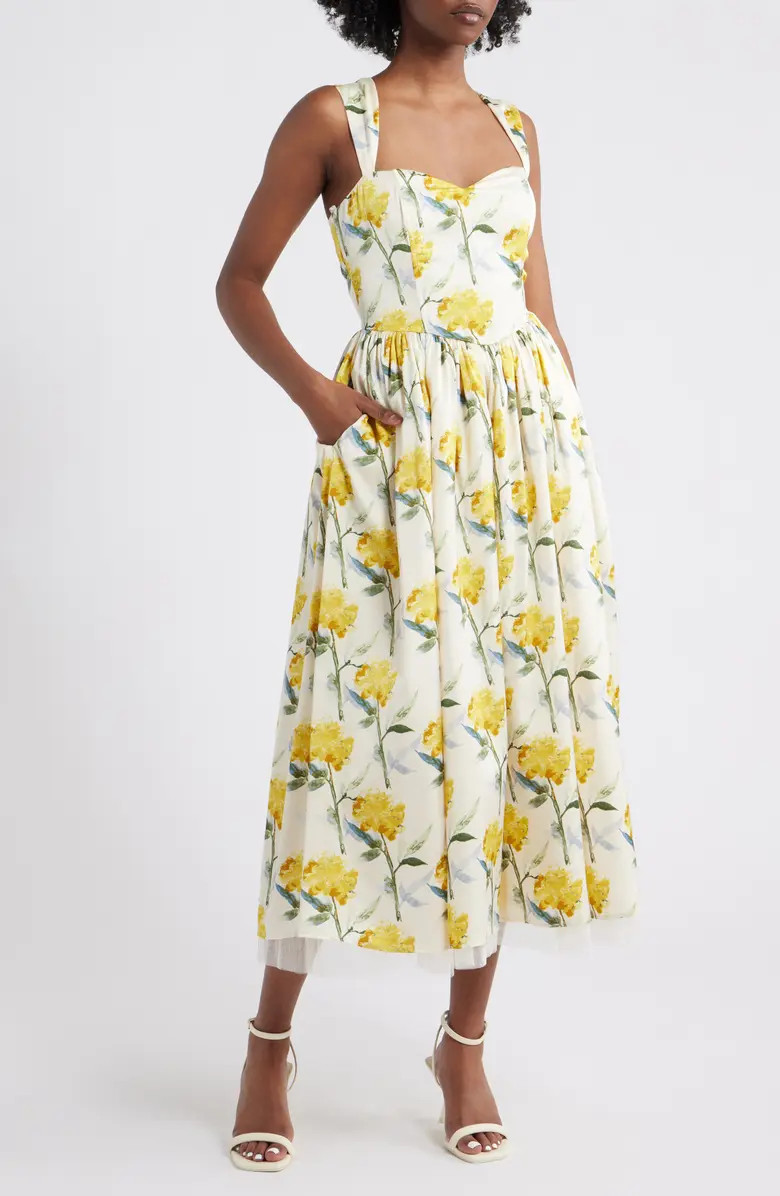 Nadia Floral Satin Midi Dress | Nordstrom