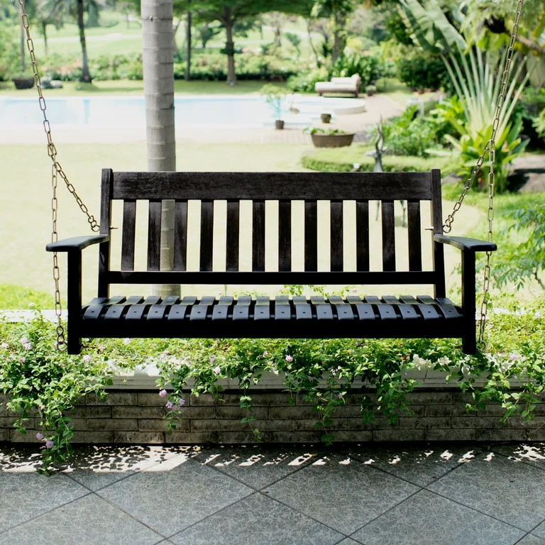 Seabrooks Mahogany Wood Outdoor Hanging Porch Swing, Black - Walmart.com | Walmart (US)