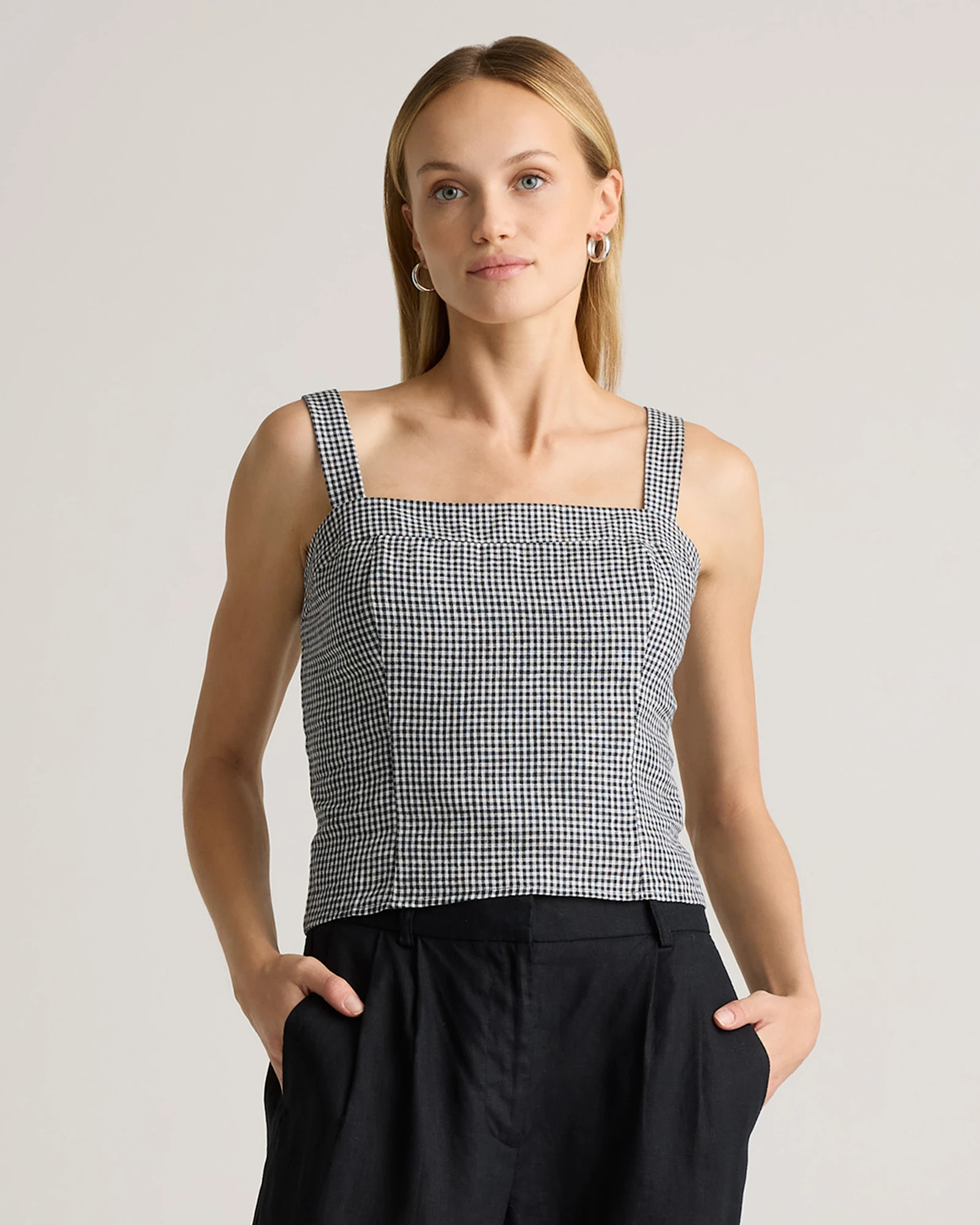 100% European Linen Fitted Tank in Classic Mini Gingham | Quince