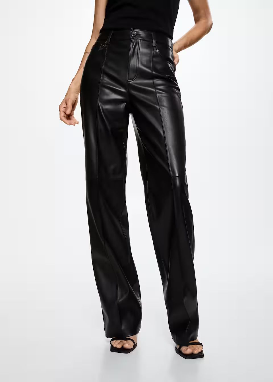 Leather effect high waist pant | MANGO (US)