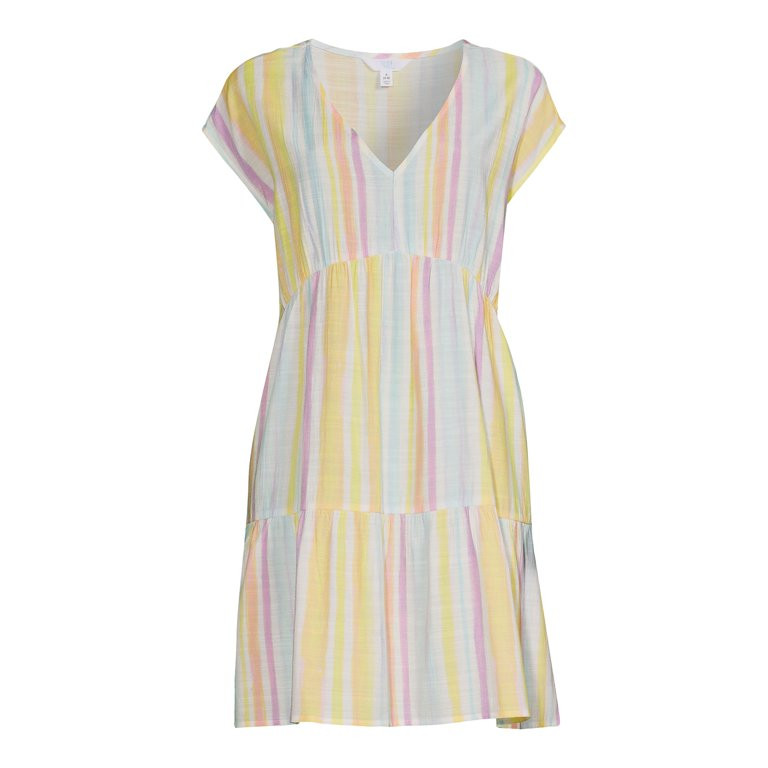 Time and Tru Women's Woven Print Dress with Flounce Hem | Walmart (US)