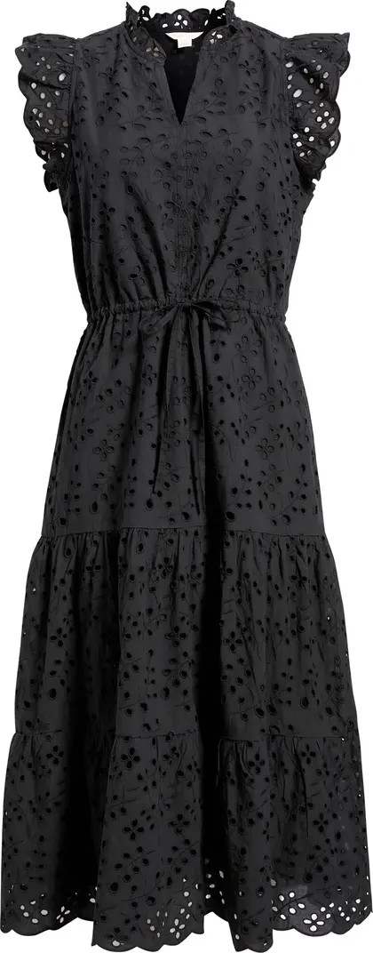 Ruffle Flutter Sleeve Cotton Broderie Anglaise Midi Dress | Nordstrom