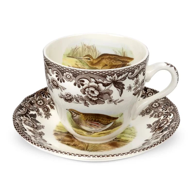 Woodland 7 oz. Quail Pheasant Snipe Rabbit Teacup and Saucer | Wayfair North America