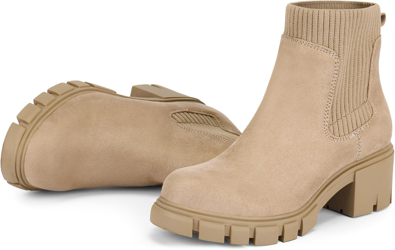 FITORY Women's Ankle Boots Comfy Chelsea Mid Heel Elastic Chunky Heel Lug Sole Booties Size 6-11 | Amazon (US)