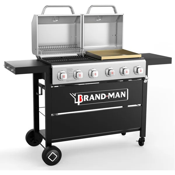 Brand-Man 6-Burner Propane Gas Griddle Grill Combo - 2 in 1 Versatile Grill & Griddle with 678 Sq... | Wayfair North America