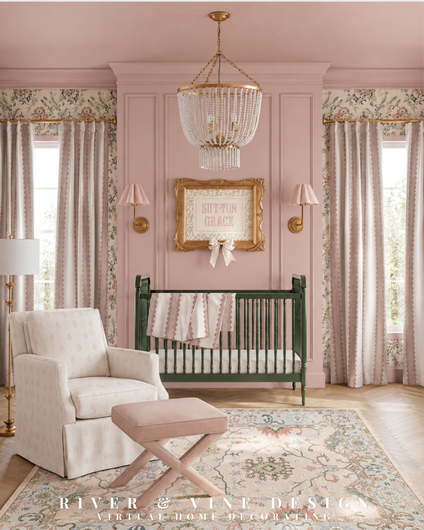 This nursery is giving soft, classic, heirloom-level charm. ✨

The pink paneling, floral wallpaper, green crib, striped drapery, and vintage-inspired lighting all work together to make the space feel sweet without being overly babyish. It feels layered, thoughtful, and designed to grow with her.

I love how the green breaks up all the pink and keeps the room from feeling too precious, while the brass accents and patterned textiles make everything feel polished and collected.

These are the kinds of pieces that make a nursery feel truly special — not just decorated, but designed.

This post contains affiliate links and I may earn a small commission from purchases at no additional cost to you. 

 #LTKHome