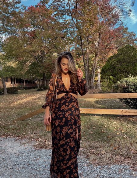 The most stunning black floral cut out Fall maxi dress 🖤 Use code ABeary10 for a discount! 

#LTKunder100 #LTKSeasonal #LTKstyletip