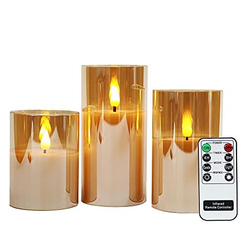 Rhytsing Gold Glass Battery Operated Candles with Remote, Flameless LED Candle Gift Set, Warm Whi... | Amazon (US)