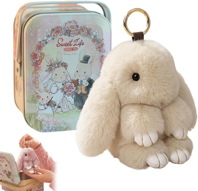 Adorable Bunny Keychain with Tin Box, Soft Fluffy Plush Rabbit Keychain, Cute Easter Gift for Bag... | Amazon (US)