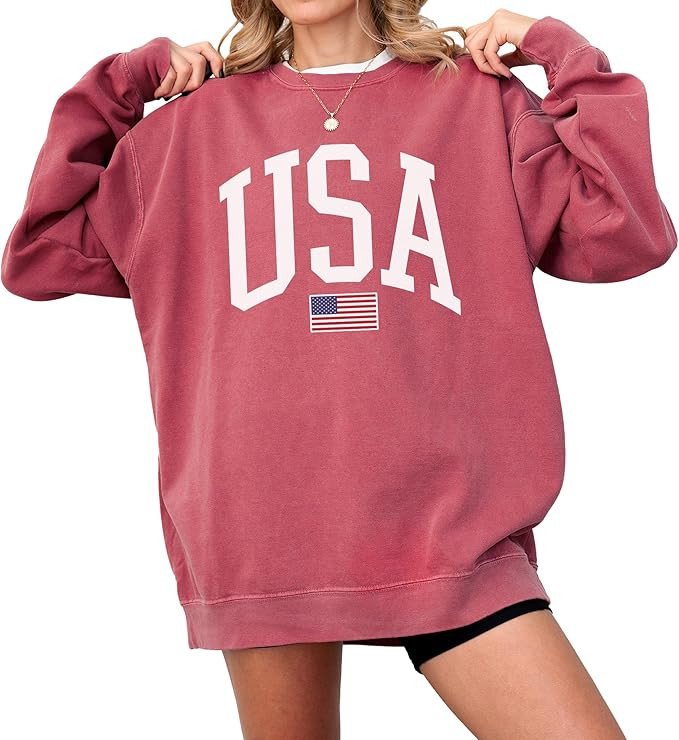 USA Flag Graphic Sweatshirt for 4th of July – Unisex Pullover for Women and Men, 80% Cotton, Pe... | Amazon (US)