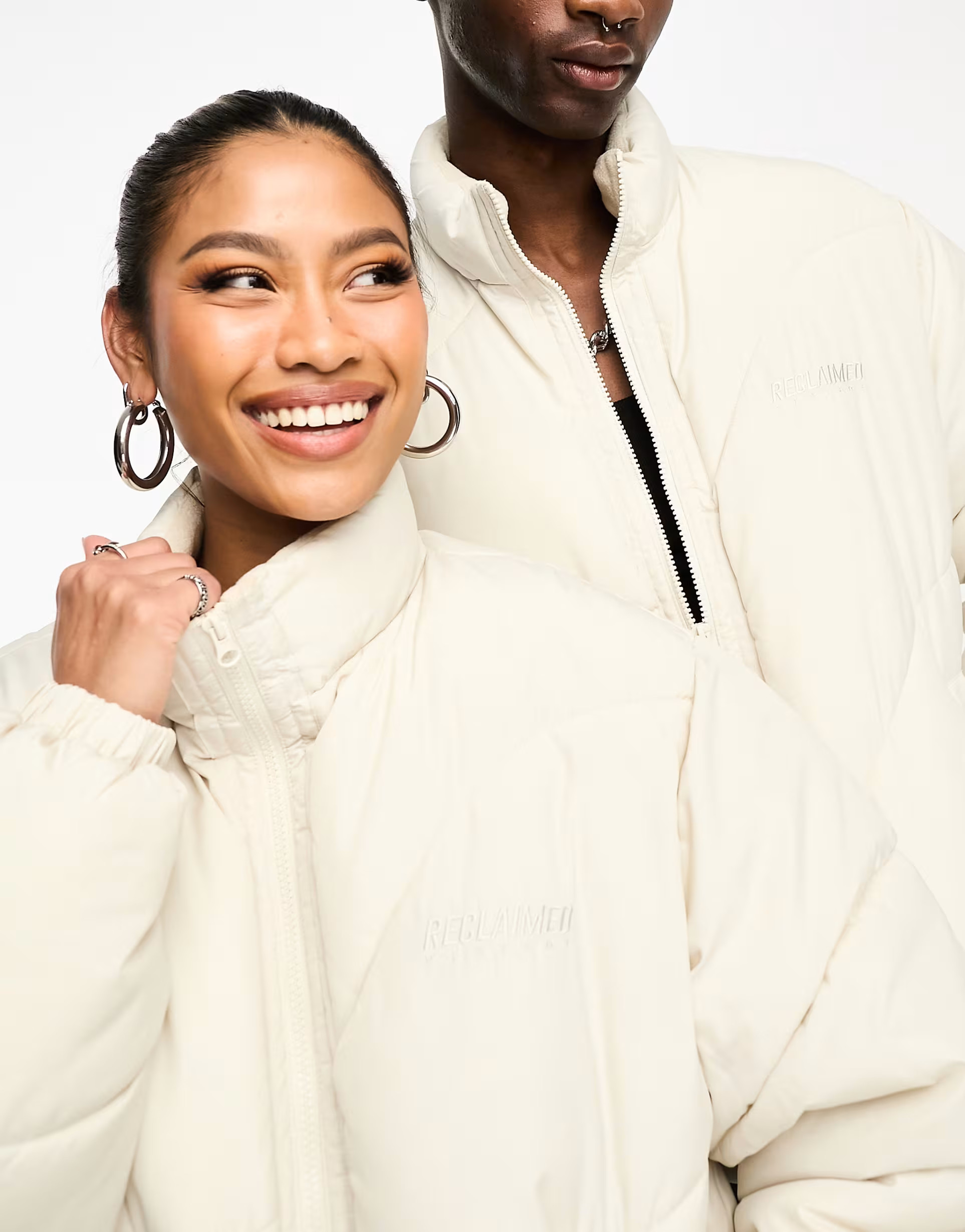 Reclaimed Vintage unisex puffer jacket in off white | ASOS (Global)