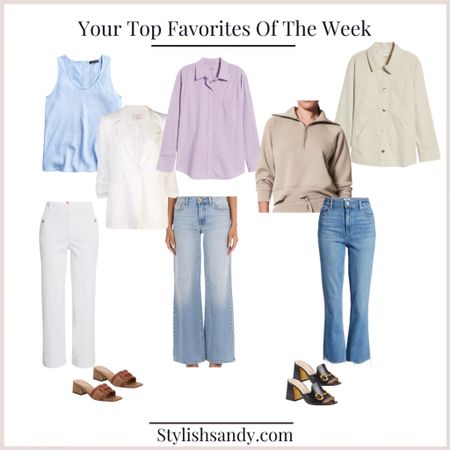 Your favorite items of the week! 
Jeans, half zip, blazer, utility jacket, twill pants, and slides. 

#LTKunder100 #LTKFind #LTKstyletip