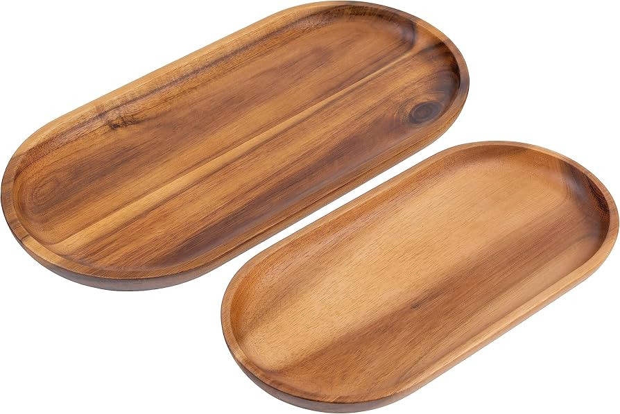 Acacia Wood Serving Trays, Set of 2 Serving Platters for Home Decor, Wood Serving Board for Fruit... | Amazon (US)