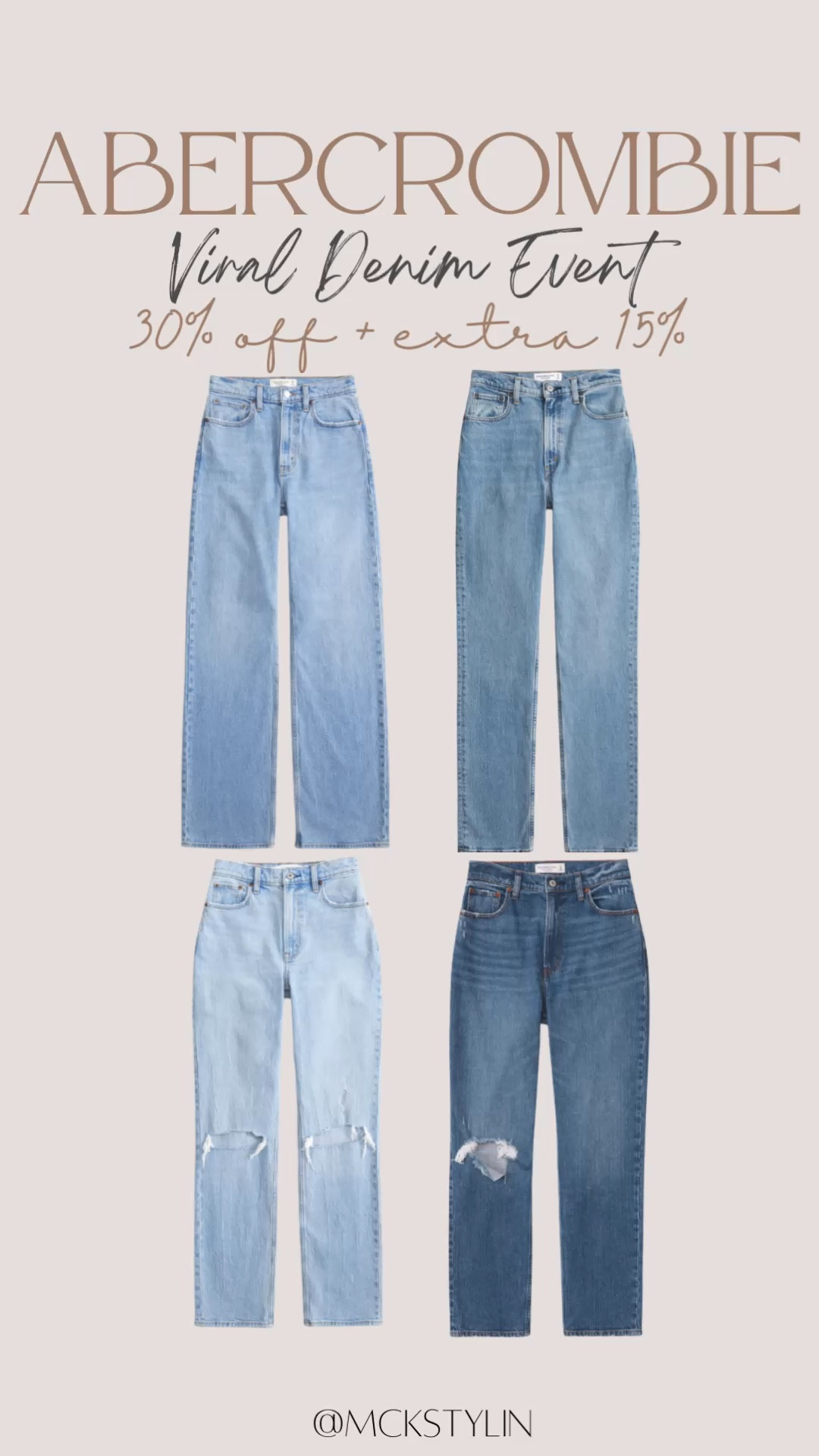 Abercrombie viral denim sale is here!!!! 30% off is major! PLUS an additional 15% off when you copy the promo code here in the LTK app👏 I wear my true size 26 in AF jeans 

#LTKSaleAlert #LTKMostLoved #LTKStyleTip